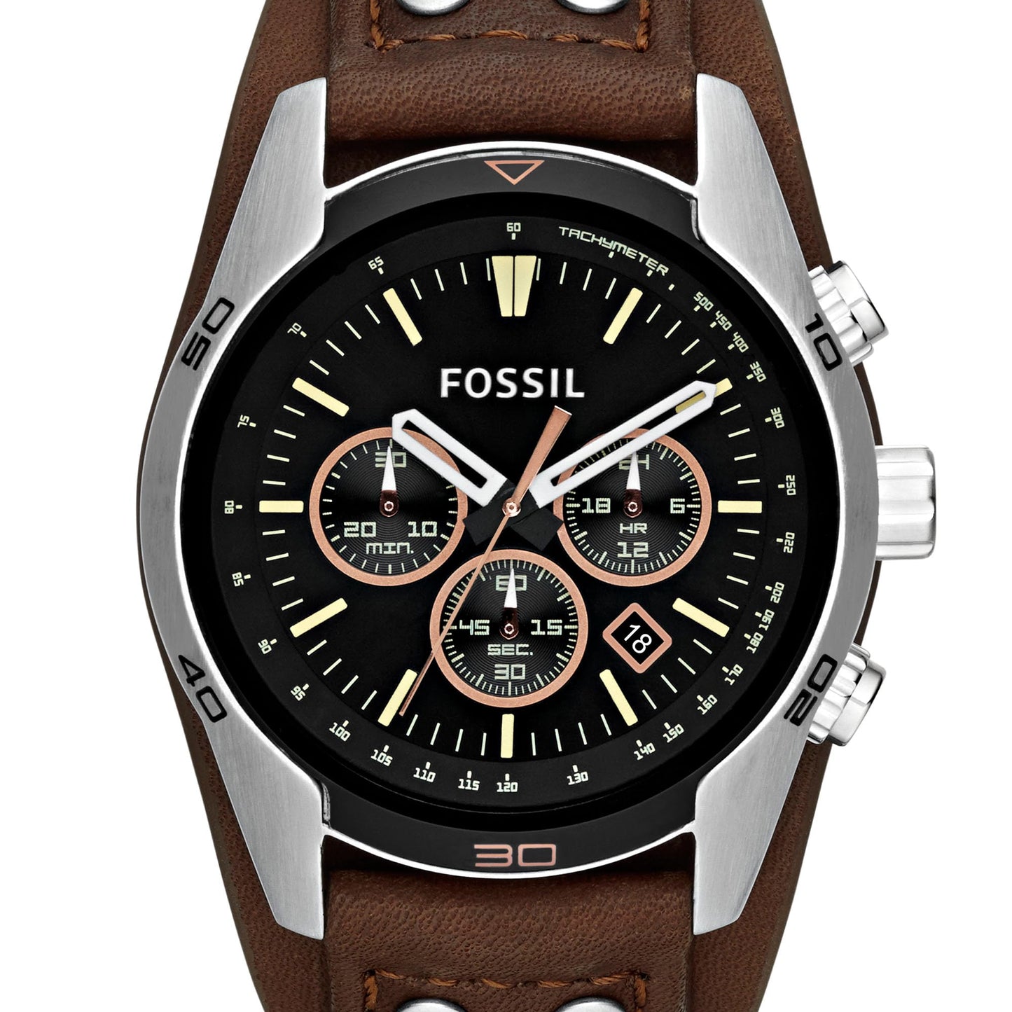 FOSSIL Coachman Chronograph Movement Men's Watch (44mm) with Stainless Steel or Leather Strap