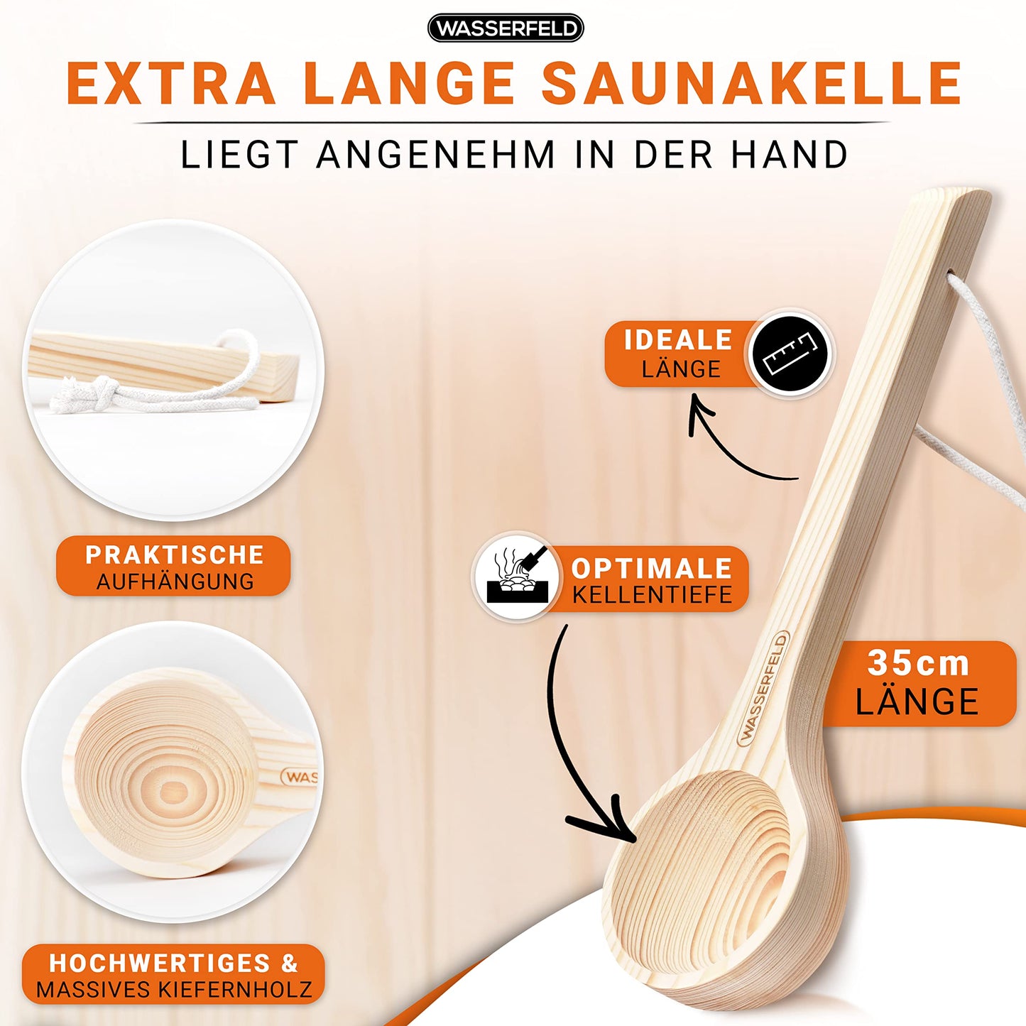 WASSERFELD® Sauna Eimer-Set (4 Liter) mit Kelle, Sanduhr, Thermo- & Hygrometer | Hitzebeständig