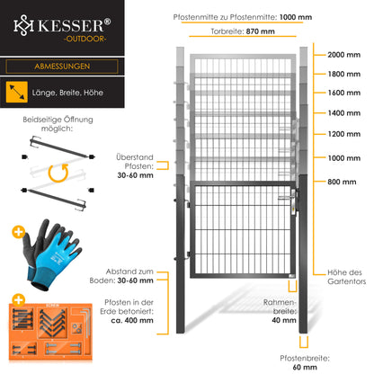 KESSER® Premium metal garden gate with galvanized steel including posts, door handle, key