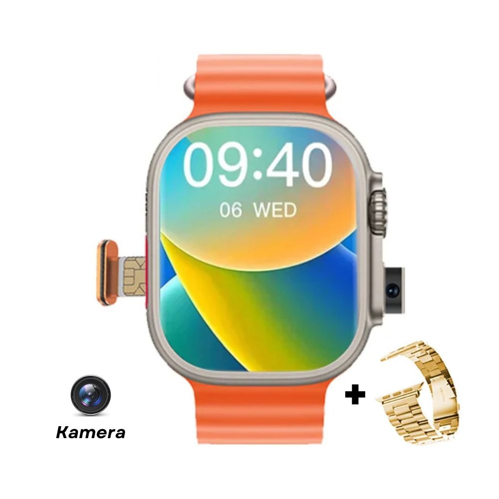 Smartwatch mit 4G-SIM, GPS, WLAN und Kamera | Videoanruf, SOS, IP67 Wasserdicht (Orange)