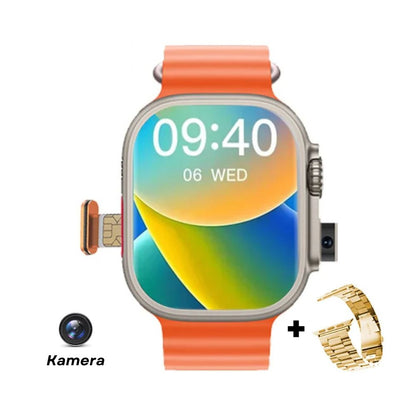 Smartwatch mit 4G-SIM, GPS, WLAN und Kamera | Videoanruf, SOS, IP67 Wasserdicht (Orange)