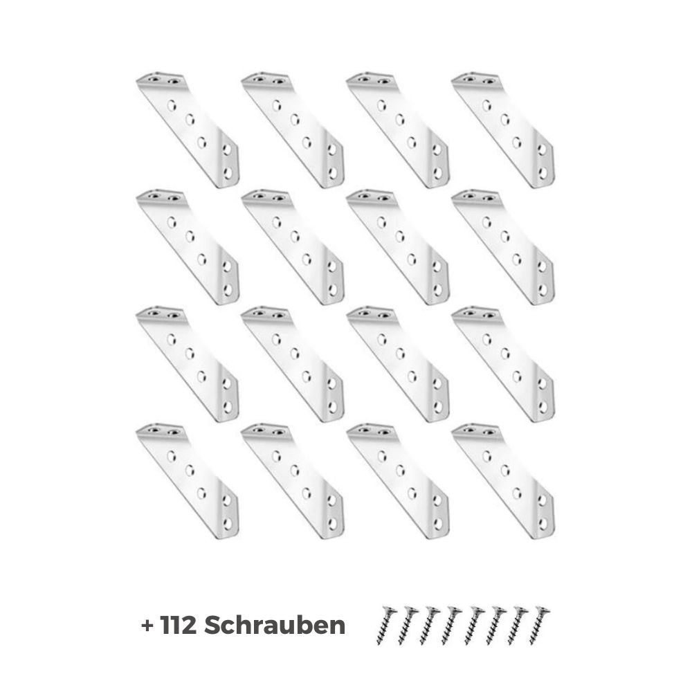 Universal Möbel Eckverbinder aus Edelstahl | Schwerlastwinkel mit Schrauben (16 Stück mit Schrauben)