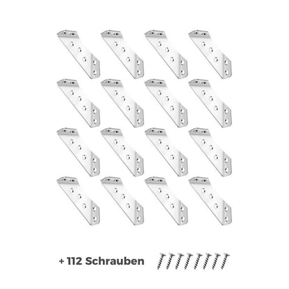 Universal Möbel Eckverbinder aus Edelstahl | Schwerlastwinkel mit Schrauben (16 Stück mit Schrauben)