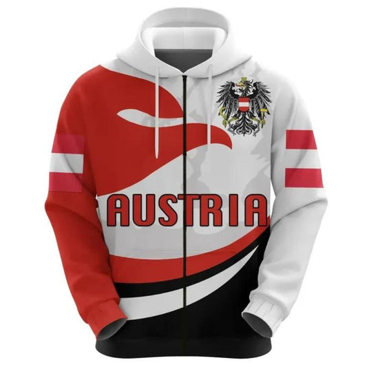 Österreich 3D Sport Hoodie: Unisex | EM2024 Streetwear (Rot-Weiß)