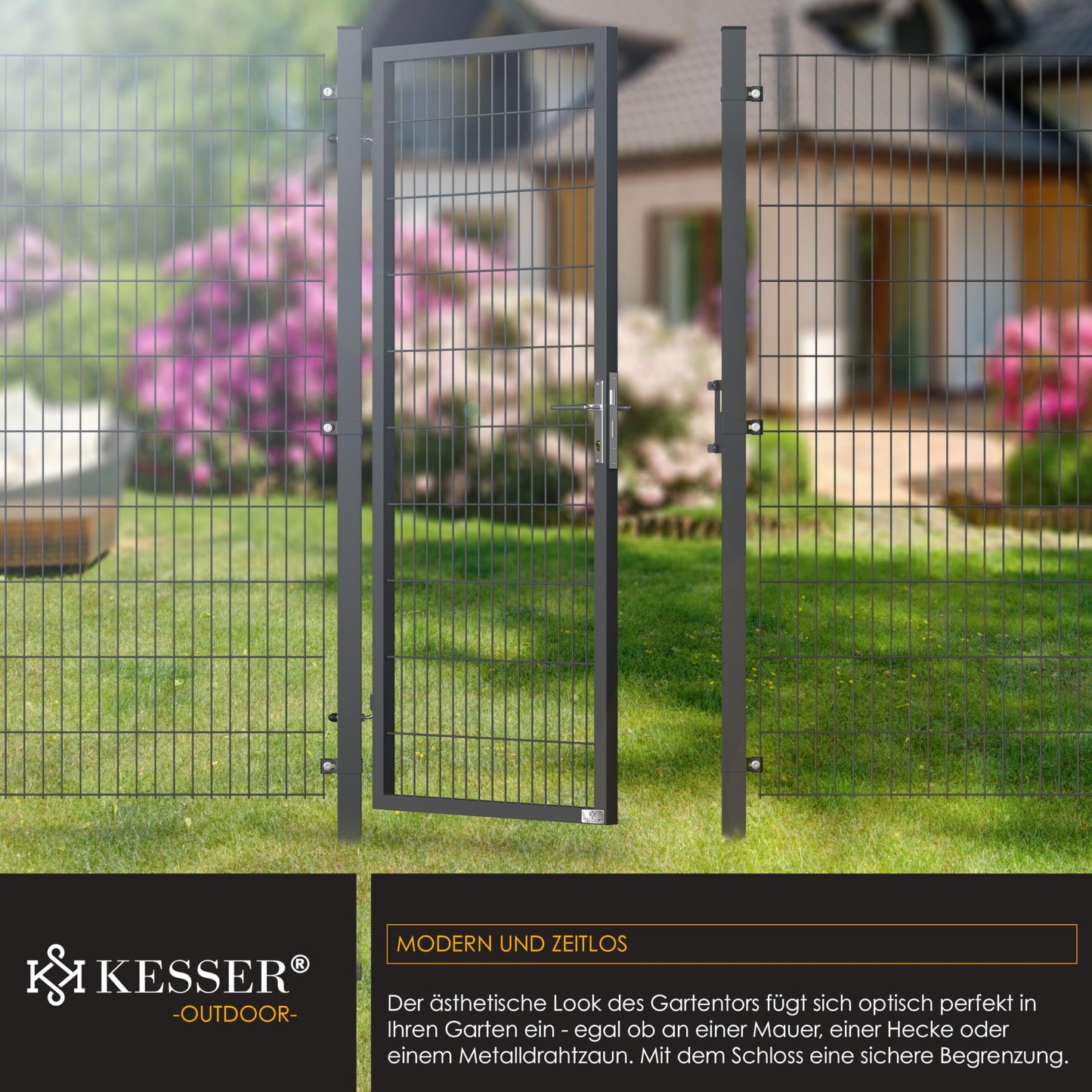 KESSER® Premium metal garden gate with galvanized steel including posts, door handle, key