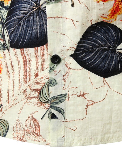 JOGAL Kurzarm Hawaiihemd für Herren: Floral Blumenmuster mit Stehkragen