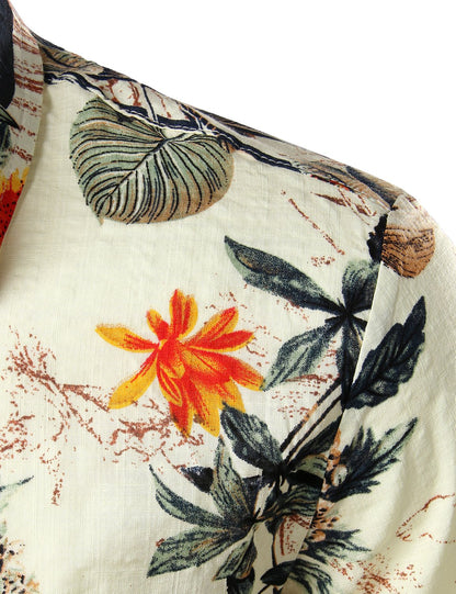 JOGAL Kurzarm Hawaiihemd für Herren: Floral Blumenmuster mit Stehkragen