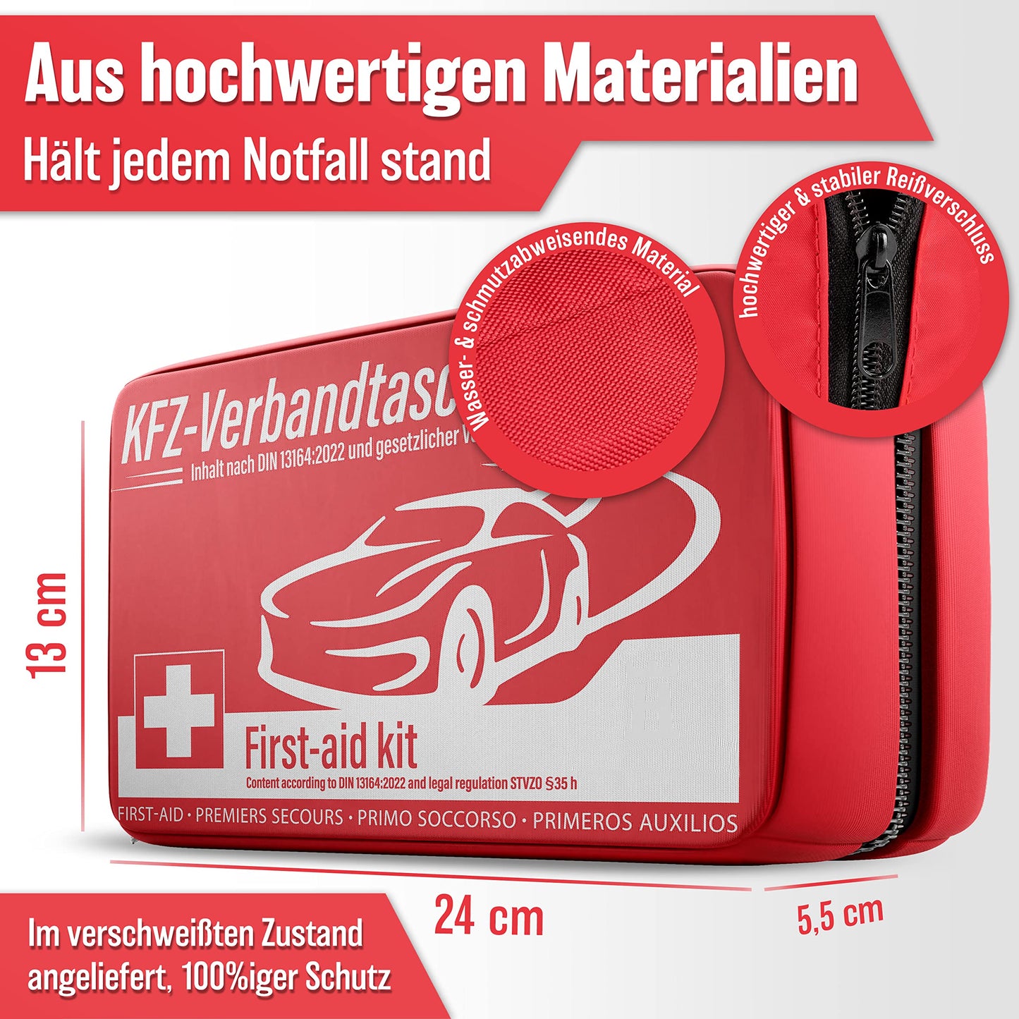 HELDENWERK KFZ-Verbandstasche (Norm 2025): Erste Hilfe-Set, StVO konform