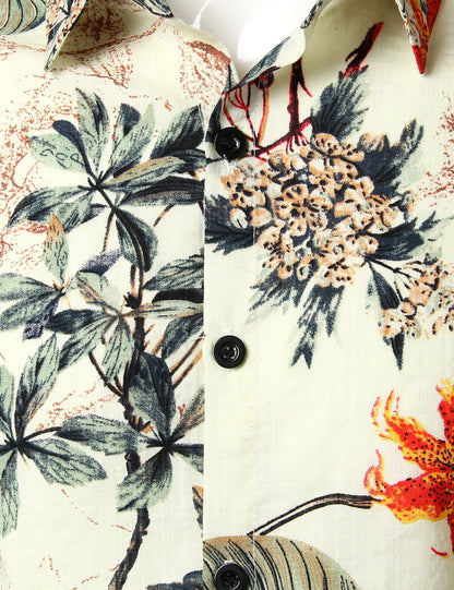 JOGAL Kurzarm Hawaiihemd für Herren: Floral Blumenmuster mit Stehkragen