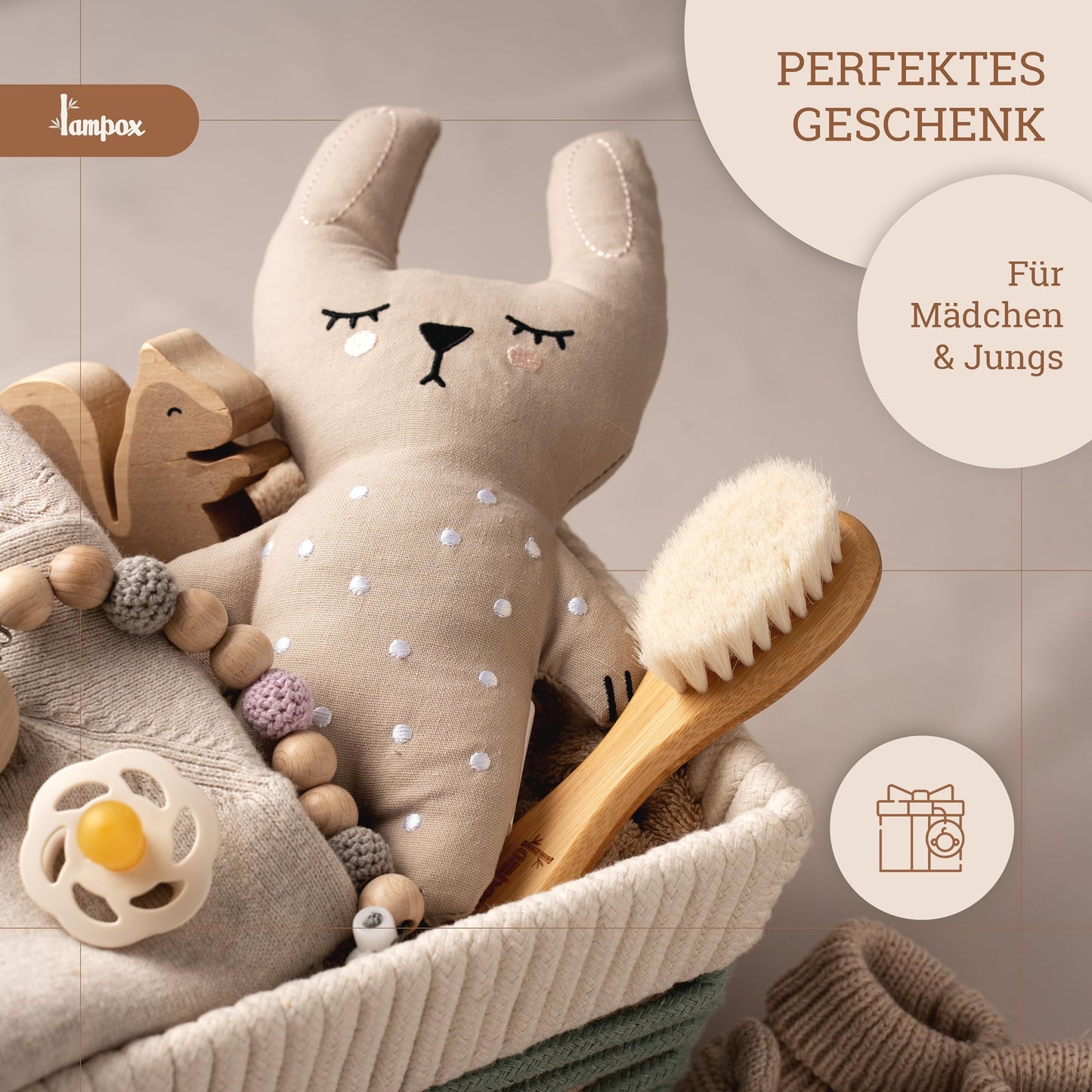 Babyhaarbürste für Neugeborene (Extra-Weich) aus weichen Ziegenhaaren: Pflegeset-Geschenk