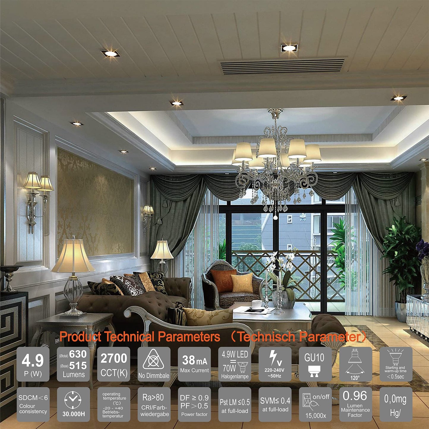 EACLL GU10 LED Halogen Leuchtmittel (Warmweiss-2700K: 4.9W) 4er-Pack