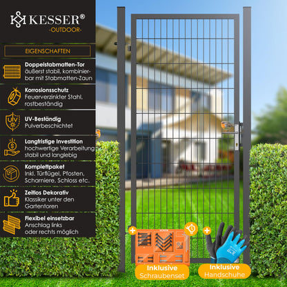 KESSER® Premium metal garden gate with galvanized steel including posts, door handle, key