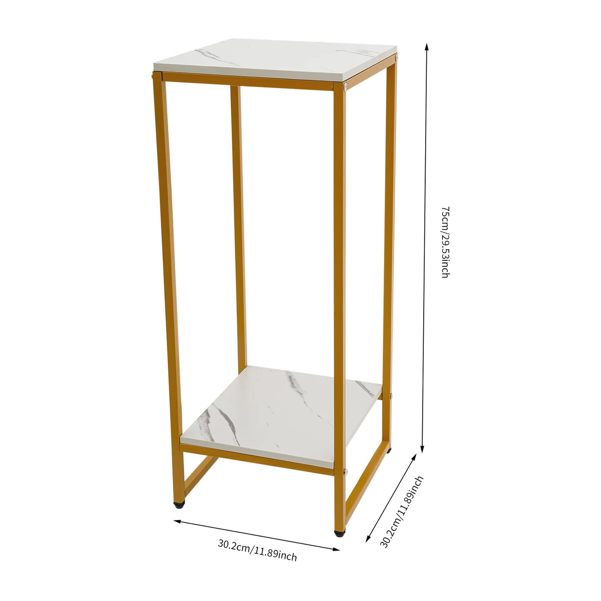 Blumenständer W | 2-stufiger Pflanzenständer, 75 Cm Hoch, Goldener Metall-Blumentopfständer mit Weißer Platte für Wohnzimmer, Schlafzimmer, Balkon – Bild 3