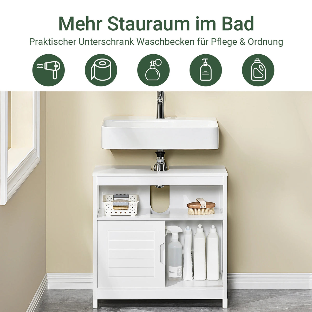 SoBuy FRG128 Waschbeckenunterschrank Badmöbel Badschrank mit Fußpolster Unterschrank Waschtisch BHT Ca. 60x61x30cm – Bild 4