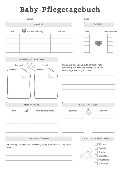 Baby-Pflegetagebuch: für Stillen, Füttern, Schlafen und Windelwechsel: Praktischer Tracker