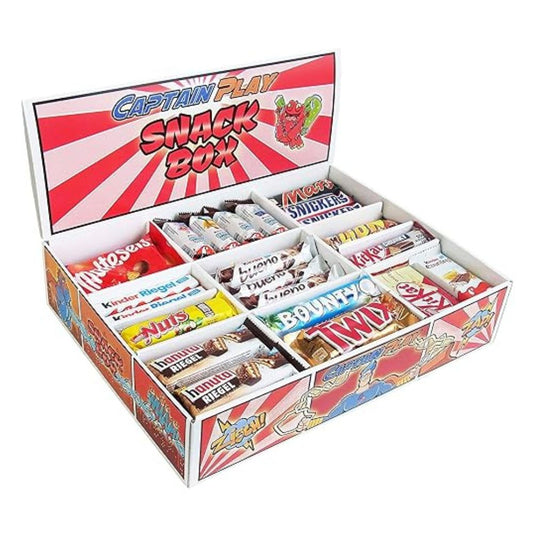 CAPTAIN PLAY: Snack Box mit 80 Schokoriegeln | in 14 Sorten, 2.4kg