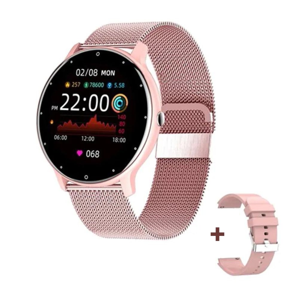 LIGE Smartwatch: Touchscreen-Display, IP67, Bluetooth für Android & iOS (Rosa Mesh)