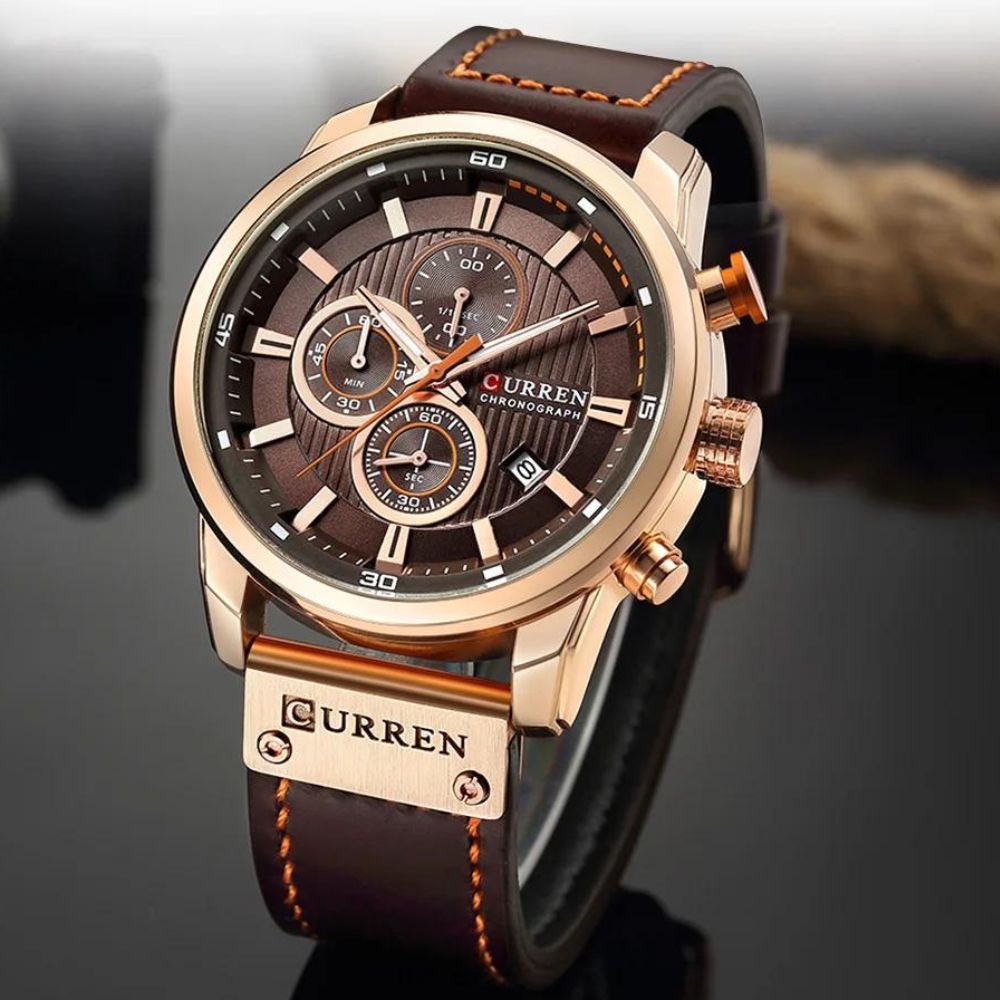 CURREN Relogio Masculino Herren-Lederarmband-Quartzuhr mit Chronograph