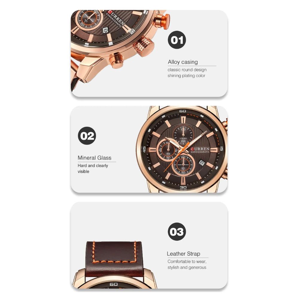 CURREN Relogio Masculino Montre à quartz pour homme avec bracelet en cuir et chronographe