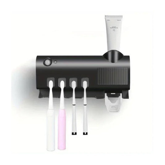 UV Sterilisator Zahnbürstenhalter | Solarbetrieben und Wiederaufladbar: Platzsparend & Hygienisch (Schwarz)