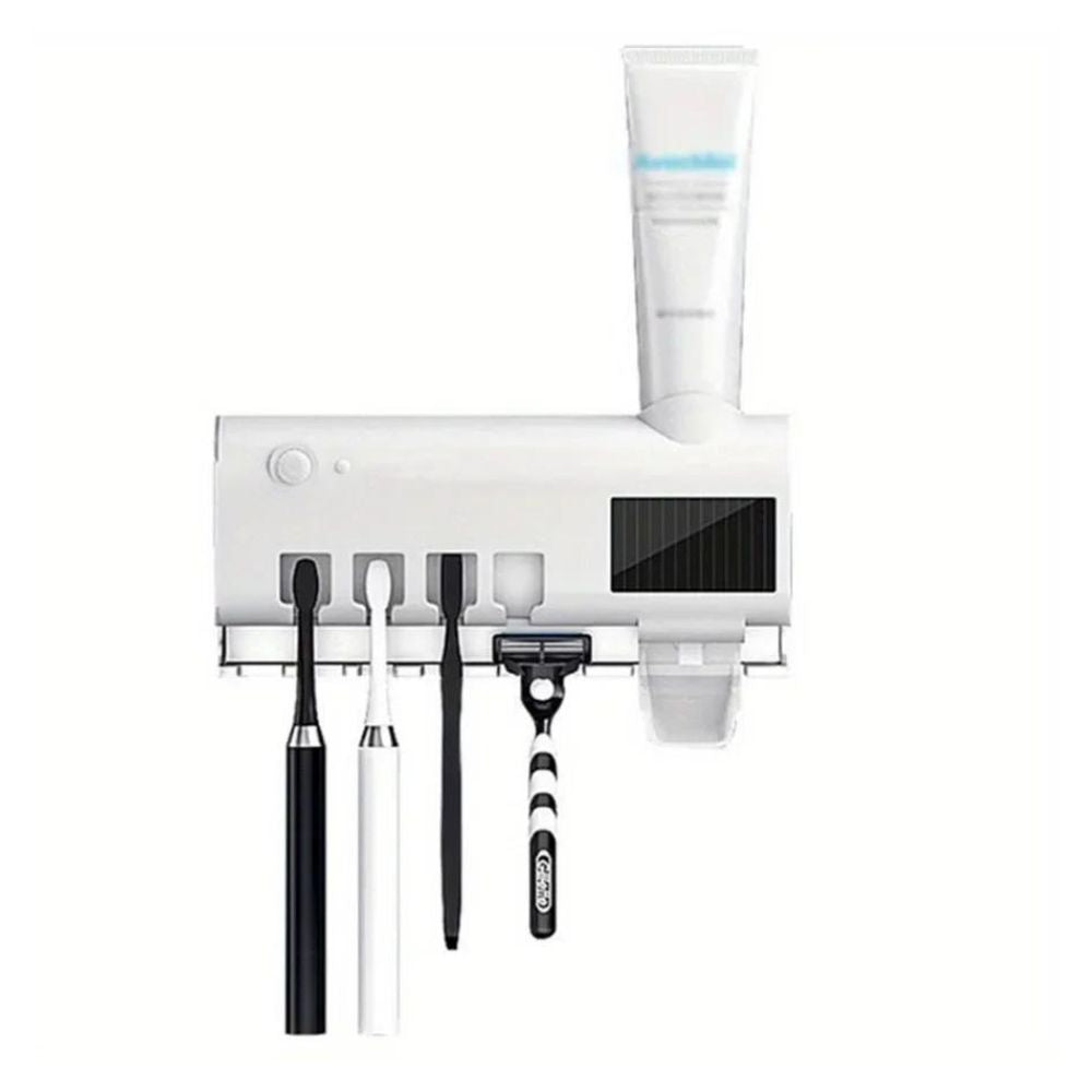 UV Sterilisator Zahnbürstenhalter | Solarbetrieben und Wiederaufladbar: Platzsparend & Hygienisch (Weiß)