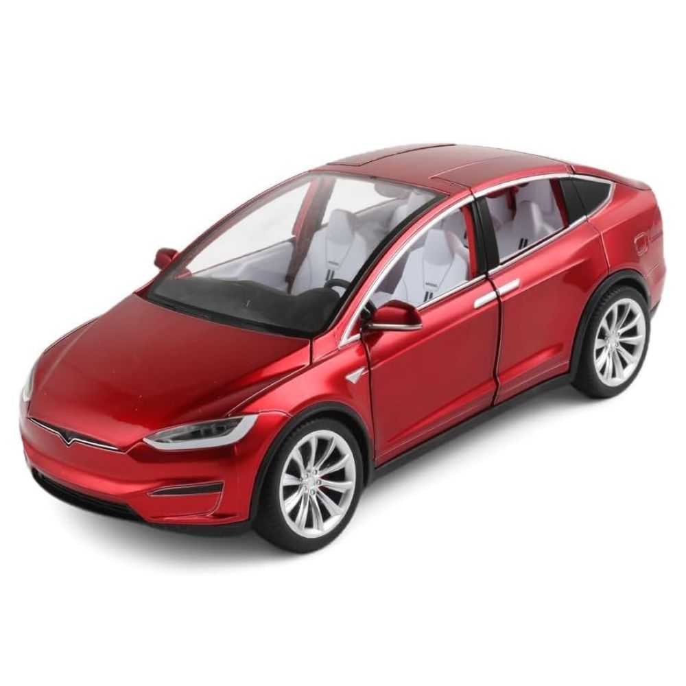 Tesla Model X (1:24) Spielzeugauto mit Licht & Sound | Inkl. Ladestation: Sammler-Geschenk (Rot)