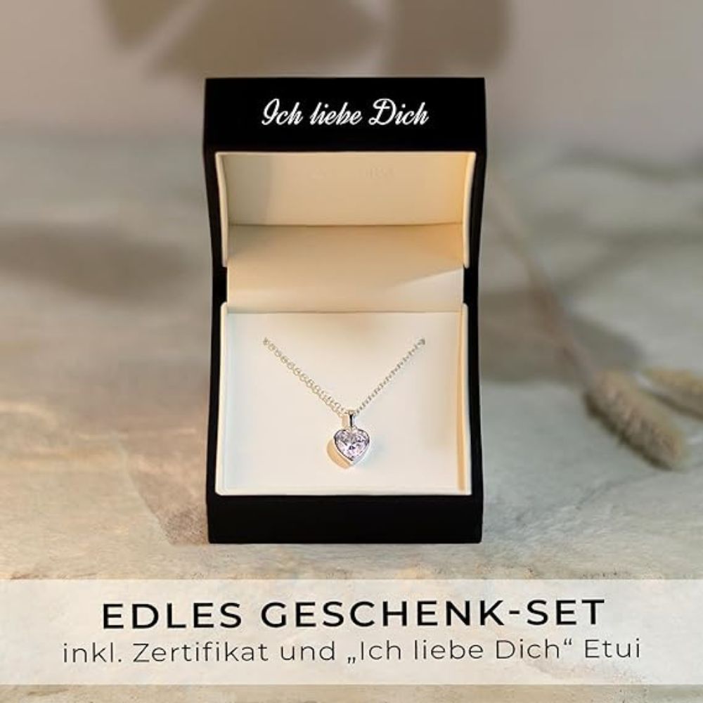 Amoonic Silber Herzkette 925 | Verstellbare Damenkette 45-50cm: Herzanhänger "Ich liebe Dich" mit Stein - Schmuck Geschenk für Frauen, Mama, Freundin