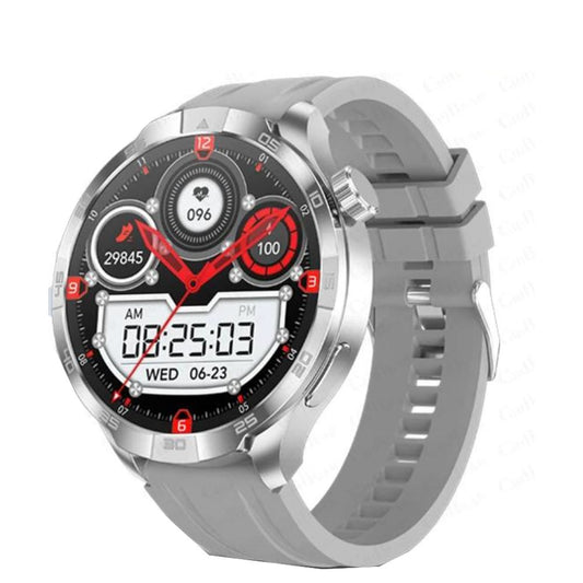 GT5 Pro Smartwatch 2024: GPS, NFC, 360° AMOLED, Bluetooth-Anrufe (Silber-Silikon)