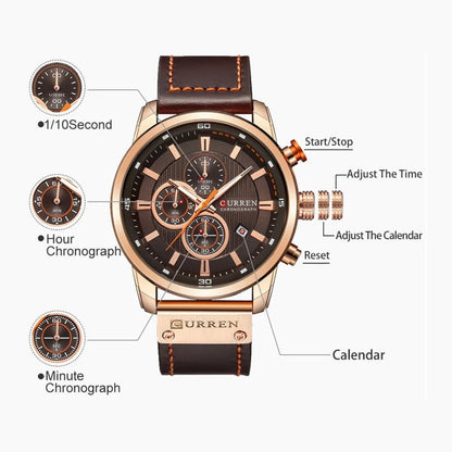 CURREN Men's Watch - Leather Strap Quartz Watch with Chronograph