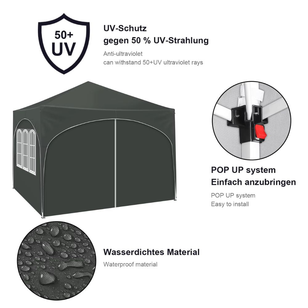 WOLTU 3x3m Faltpavillon mit 4 Seitenwänden | UV-Schutz - Höhenverstellbar - Wasserabweisend (inkl. Tragetasche)