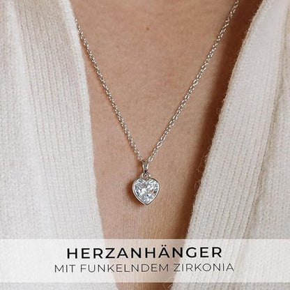 Amoonic Silber Herzkette 925 | Verstellbare Damenkette 45-50cm: Herzanhänger "Ich liebe Dich" mit Stein - Schmuck Geschenk für Frauen, Mama, Freundin