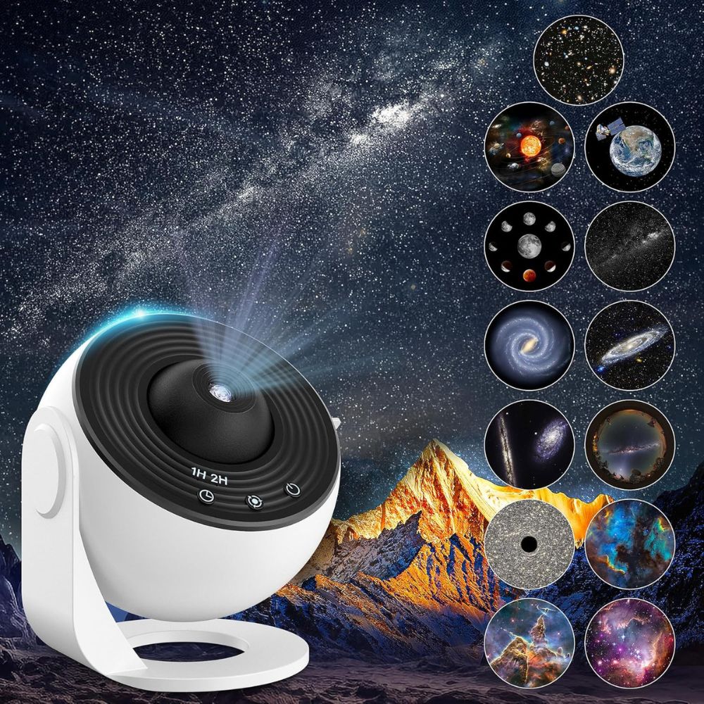 360° drehbare LED Nachtlicht Galaxy Projektor | Sternenhimmel Planetarium (Weiß-Schwarz)