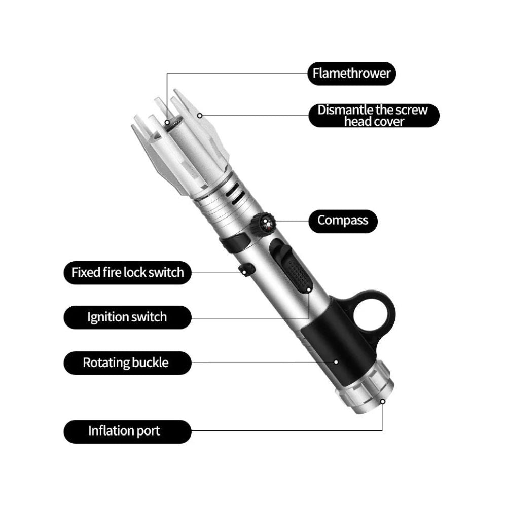 Metall-Lichtschwert Jet-Flammenanzünder mit Kompass | Windfestes Outdoorfeuerzeug