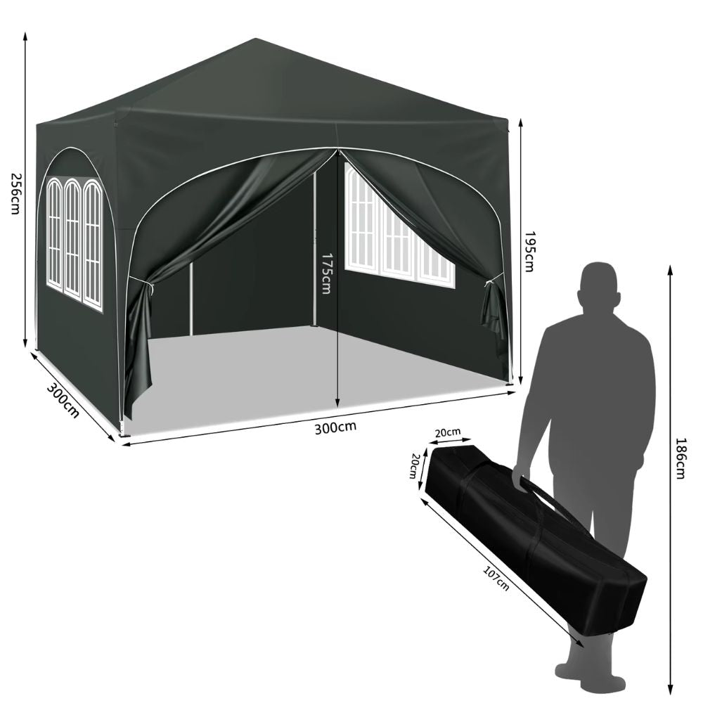 WOLTU 3x3m Faltpavillon mit 4 Seitenwänden | UV-Schutz - Höhenverstellbar - Wasserabweisend (inkl. Tragetasche)