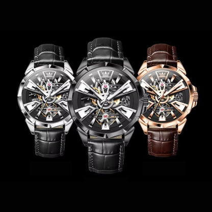 Tourbillon Automatik Mechanische Herrenuhr | Edelstahlgehäuse, Lederarmband, Leuchtzifferblatt, Wasserdicht