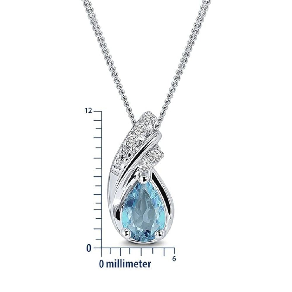 MIORE Damen Halskette 925 Silber mit Blautopas & Diamanten, 9K Gold Anhänger, 45cm lang 