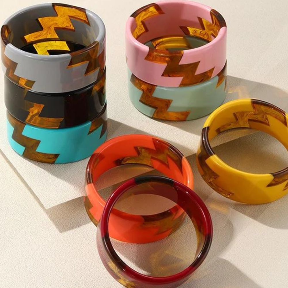 Trendige Vintage Bunte Geometrische Harz-Armbänder für Damen | 2024 Mode