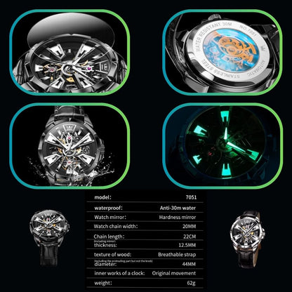 Tourbillon Automatik Mechanische Herrenuhr | Edelstahlgehäuse, Lederarmband, Leuchtzifferblatt, Wasserdicht