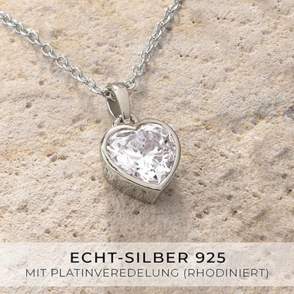 Amoonic Silber Herzkette 925 | Verstellbare Damenkette 45-50cm: Herzanhänger "Ich liebe Dich" mit Stein - Schmuck Geschenk für Frauen, Mama, Freundin