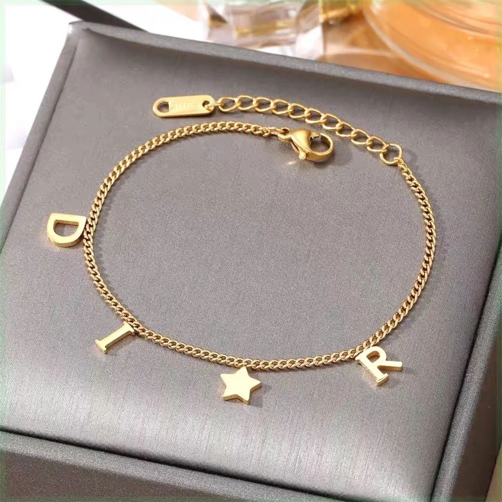 Vintage Edelstahl Luxus Sternanhänger Armband für Damen | Schmuck, Geschenk (Gold)