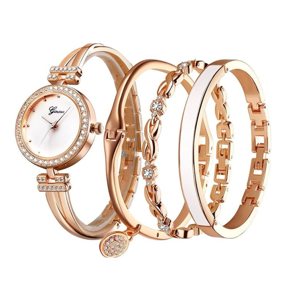 CLASTYLE Roségold Damen-Uhr Geschenk Set + 3 Edelstahl Armbänder