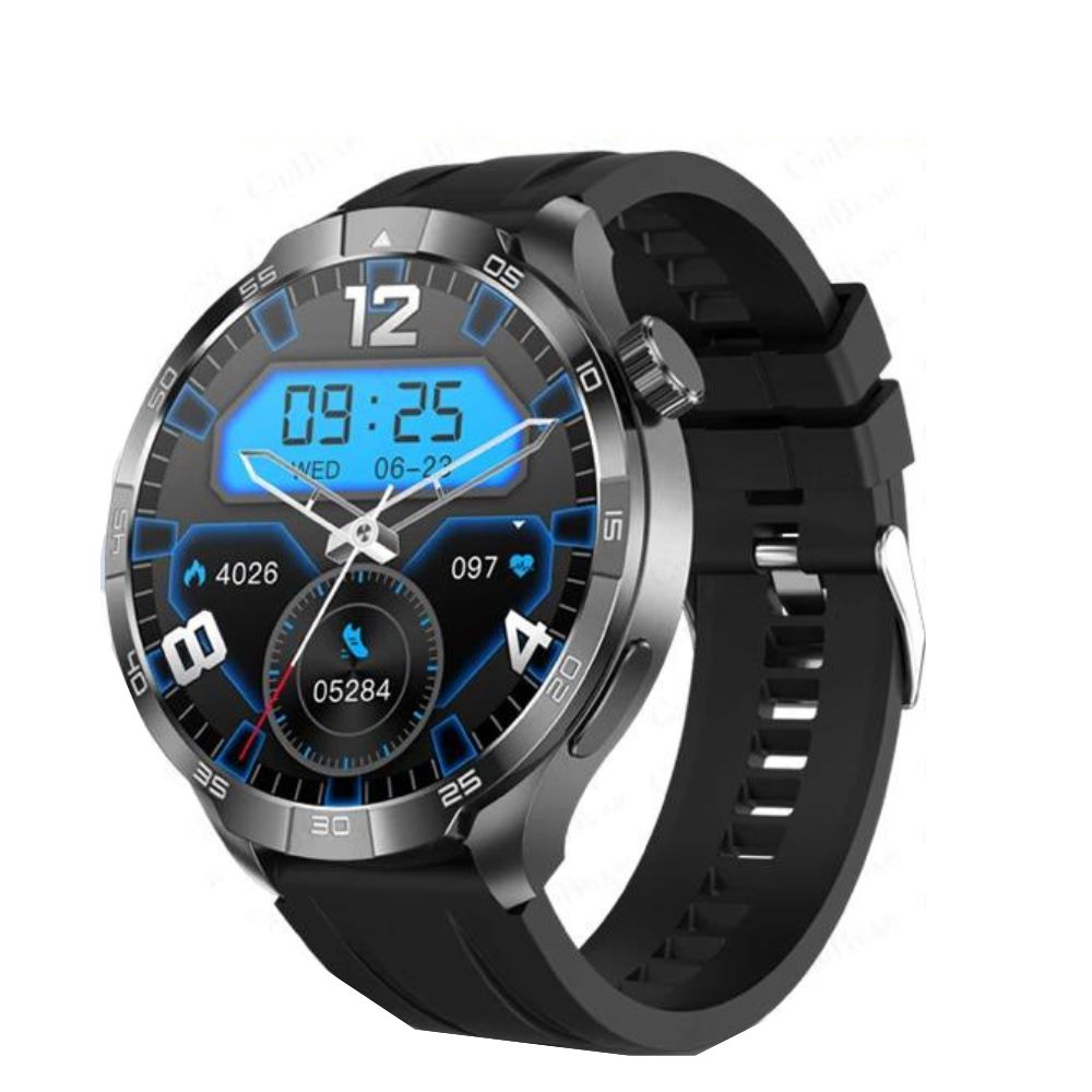 GT5 Pro Smartwatch 2024: GPS, NFC, 360° AMOLED, Bluetooth-Anrufe (Schwarz-Silikon)