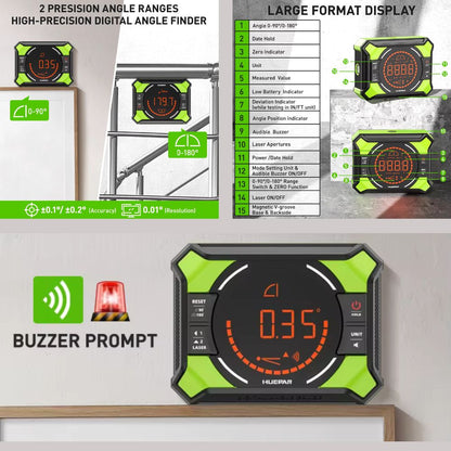 Huepar 3-in-1 Digitaler Winkelmesser mit Laser | LCD-Display & Magnetischer Neigungsmesser