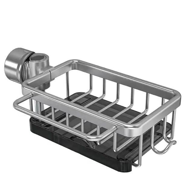 Flexibler Küchenspüle-Organizer für runde Wasserrohre | Aufbewahrungskorb mit Abtropfschale (Silber-Rechts)