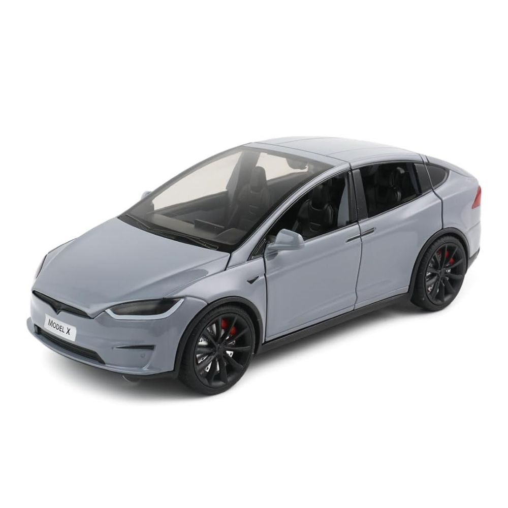 Tesla Model X/3 (1:24) Spielzeugauto mit Licht & Sound | Inkl. Ladestation: Sammler-Geschenk (Silber)