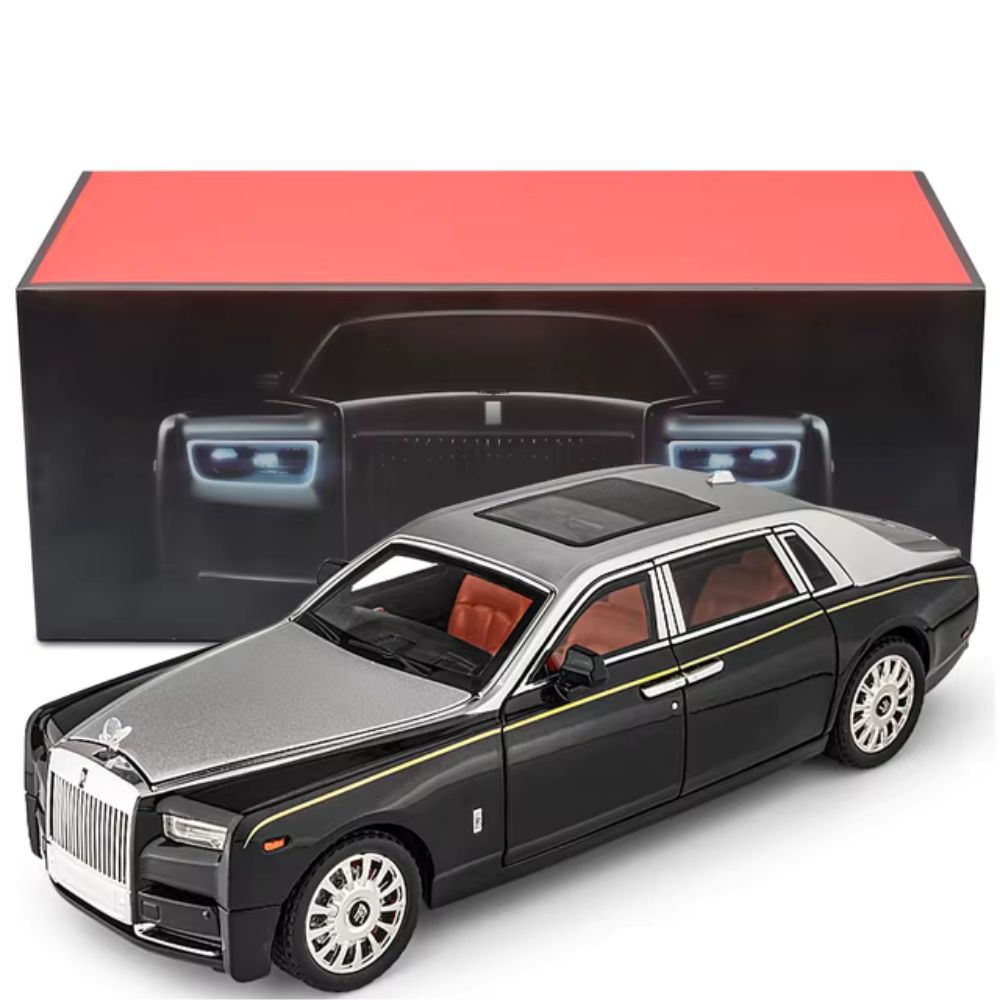 Rolls-Royce Phantom Modellauto (1:18) mit Sound & Licht | Spielzeug-Sammlerauto mit Rückzug (Silber)