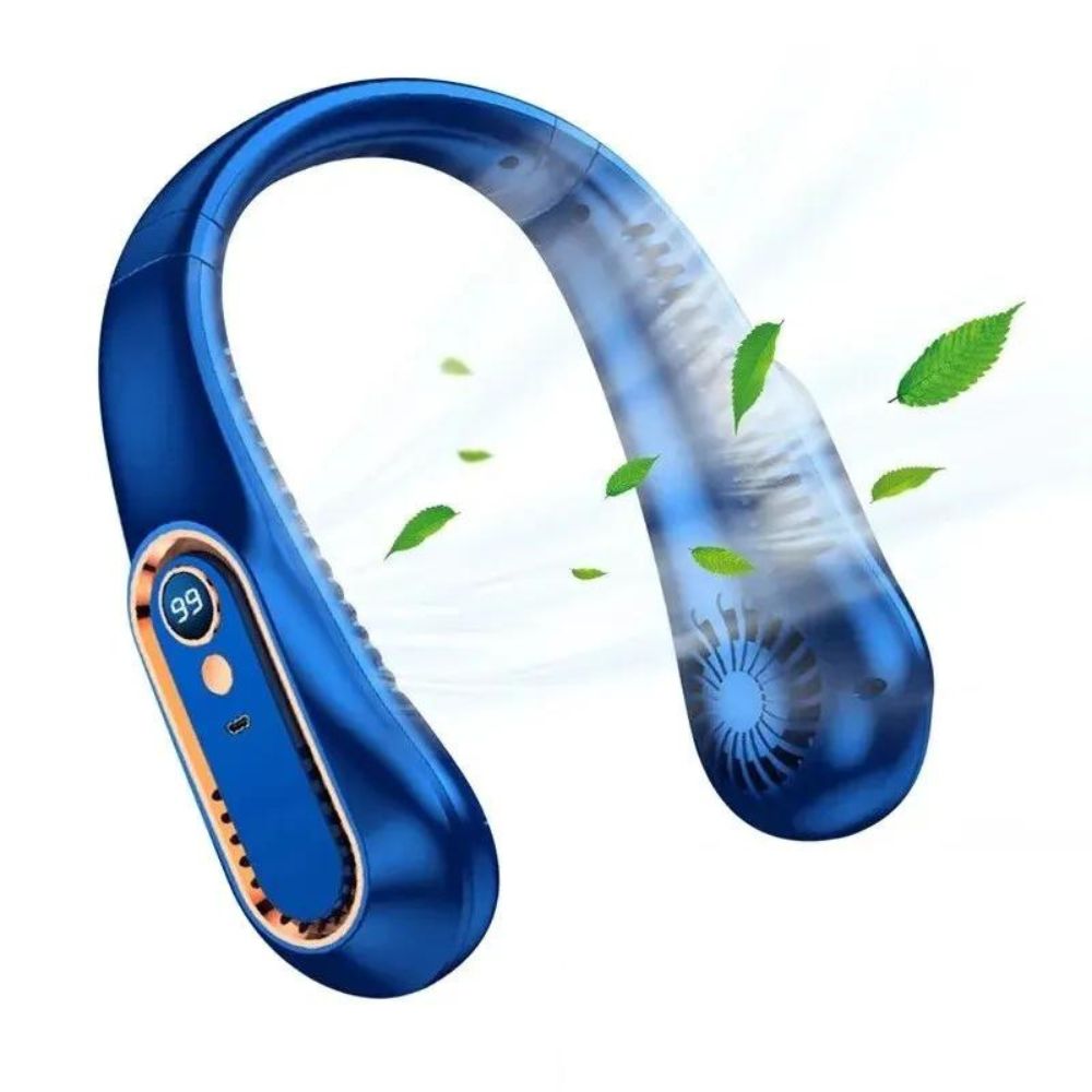 Hands-Free Halsventilator | USB Wiederaufladbar, 5 Geschwindigkeiten, 3600 mAh (Blau)