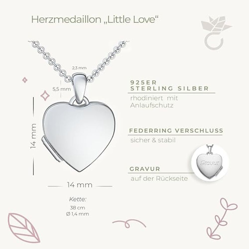 Amoonic LITTLE LOVE Medaillon Herz 925 Silber & Vergoldet | Halskette 38cm mit Foto-Upload & Gravur | Schmuck Geschenk für Mädchen 4