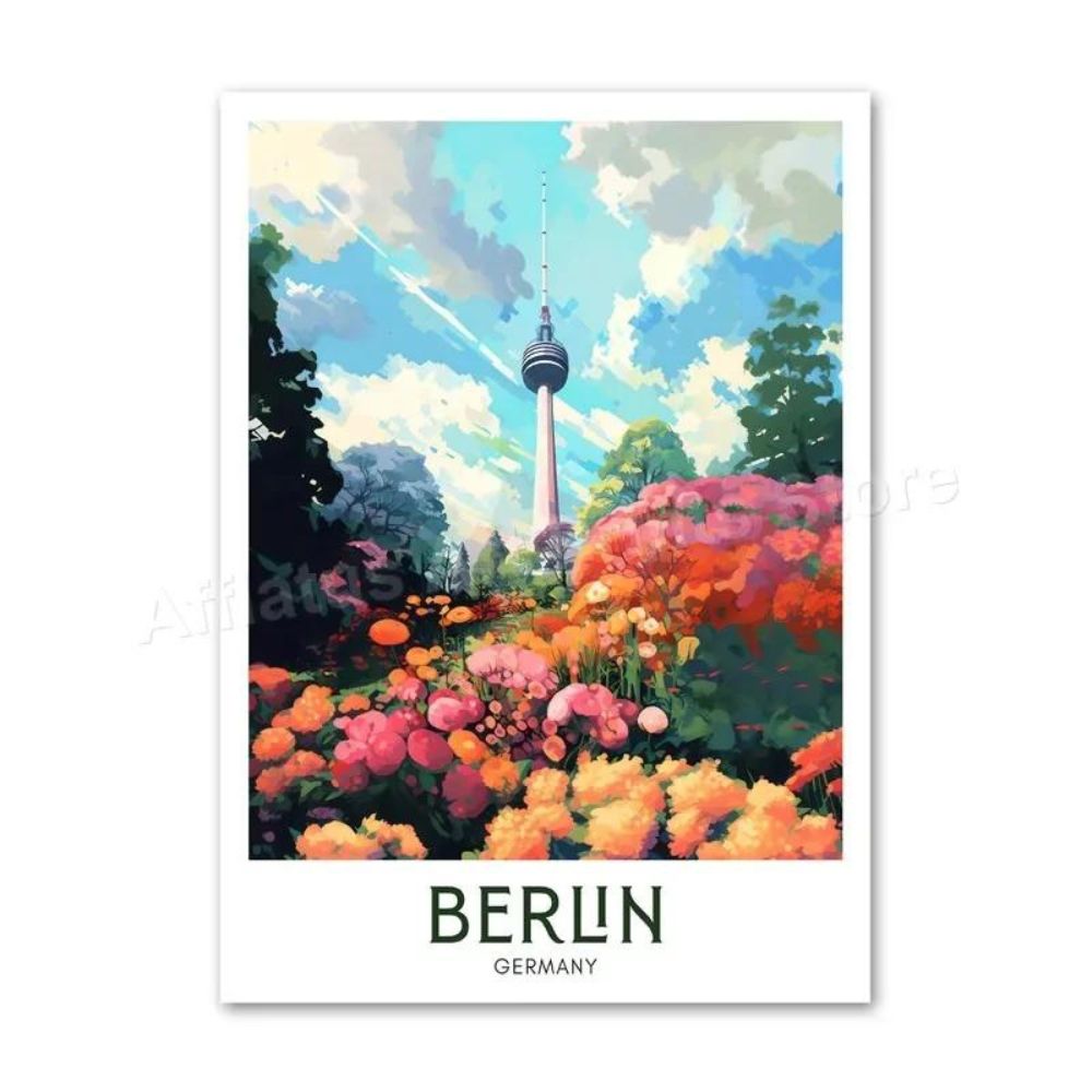 Weltstädte Retro Reise-Poster | Leinwanddruck, Ästhetische Wanddekoration ohne Rahmen (Berlin - Deutschland)
