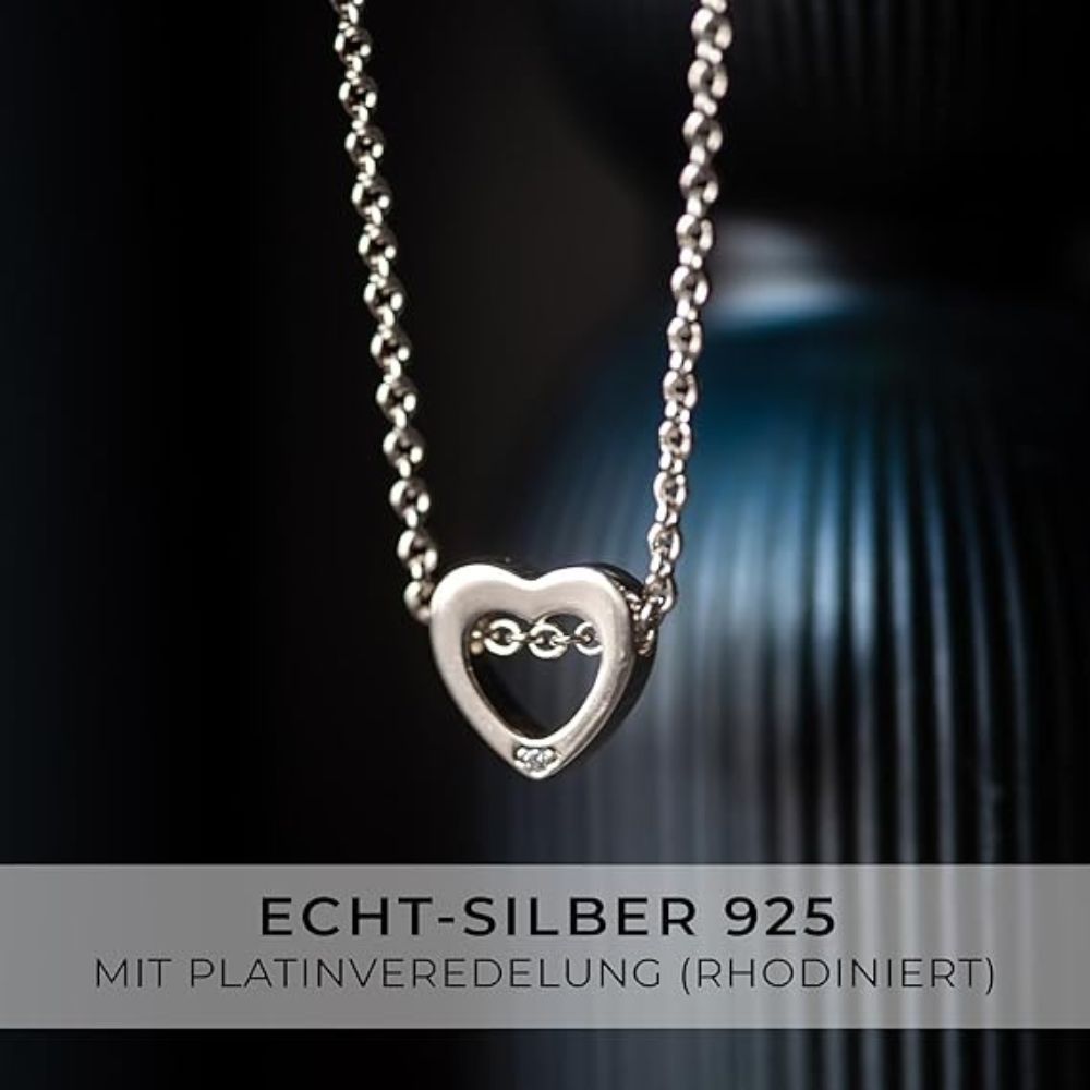 AMOONIC Herzkette 'Love Relation' 925 Silber | Damen Halskette mit Herz Anhänger & Zirkonia 1